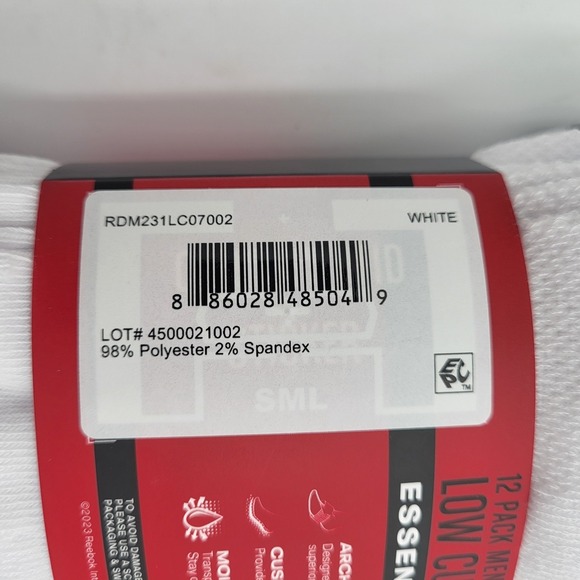 Reebok 12 Pack Men's Low Cut White Socks Shoe Size 6-12.5 - Picture 6 of 6